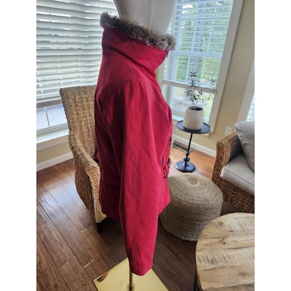 Skea Paris Vail Belted Ski Snow Jacket Women's Size 6 Made in USA Red Faux Fur - Picture 6 of 14